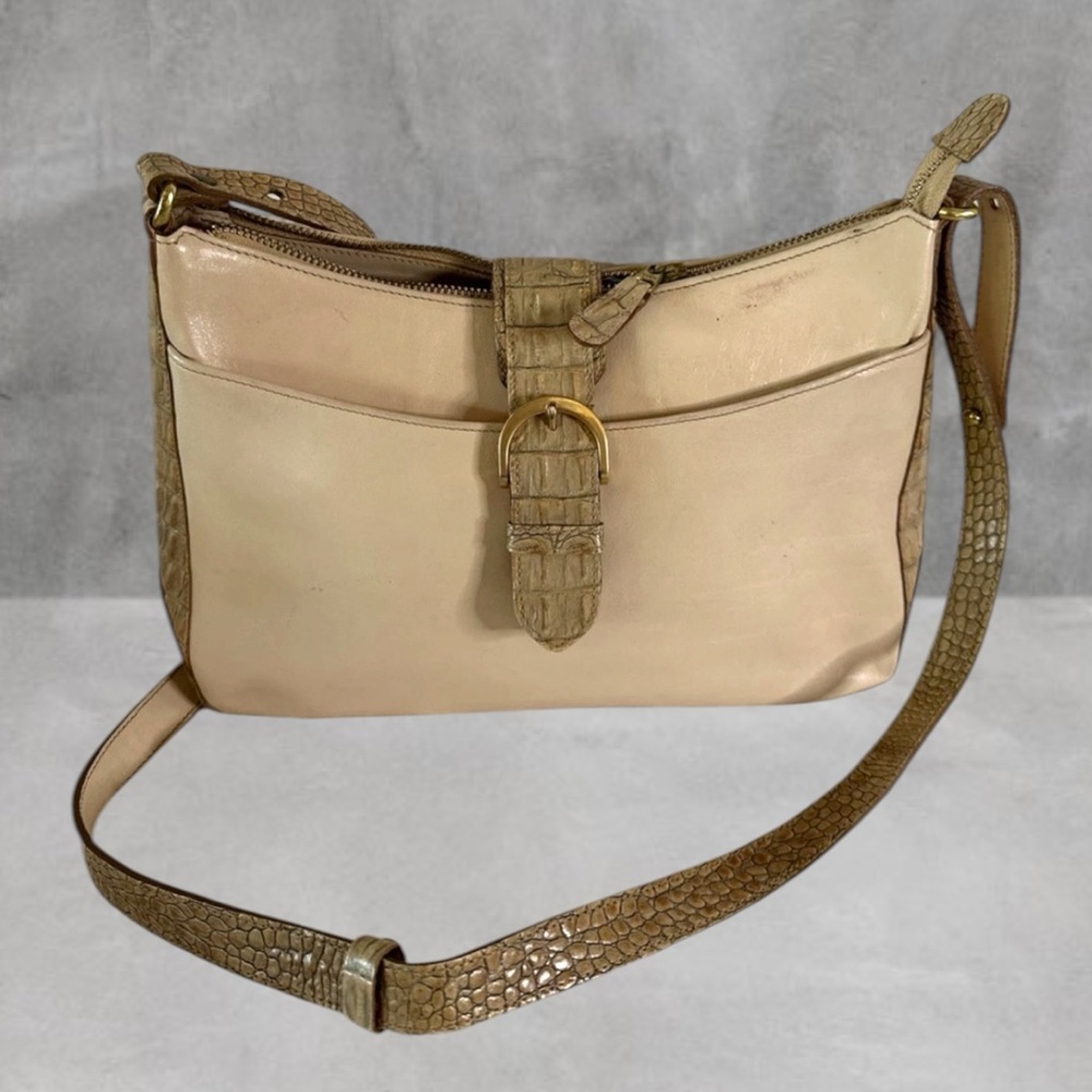 Vintage BRAHMIN Cream Leather Croc Shoulder Satchel Purse